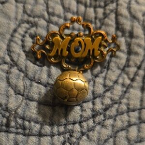 Gold and Silver MOM Soccer Brooch